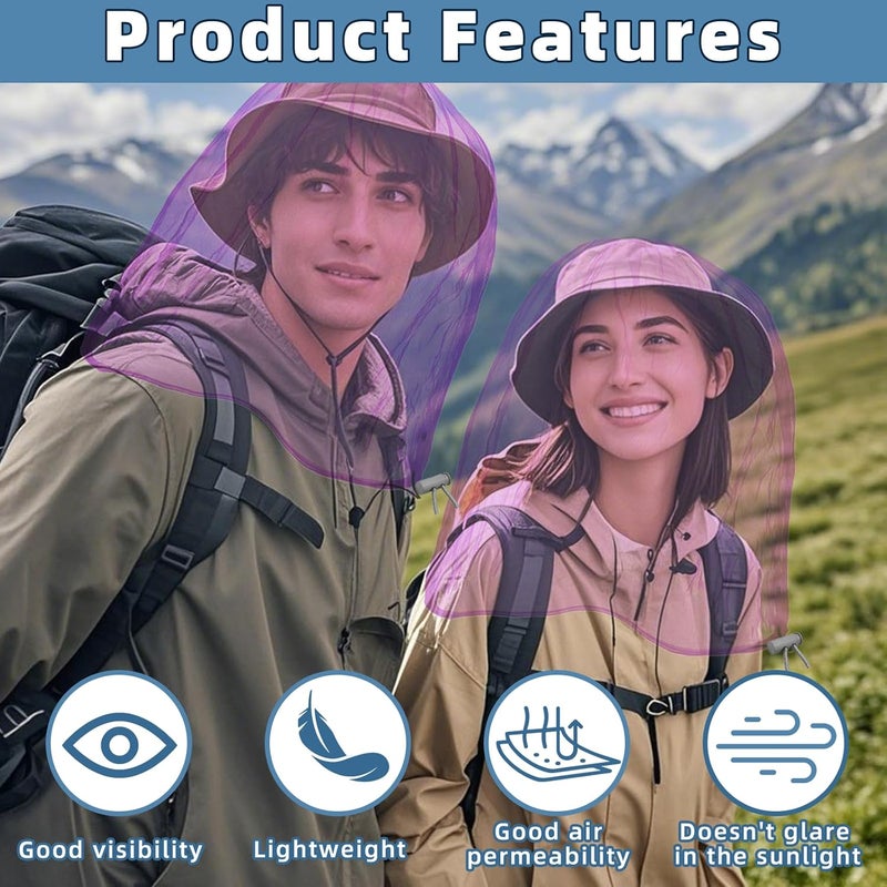 JayruiMice 2 Pack Ultra Large Mosquito Net 42x25 Inches Mosquito Head Net Oversized Insect Netting Bug Fits Most Hats for Gardening Hiking Fishing Traveling(Light Purple) - Image 4